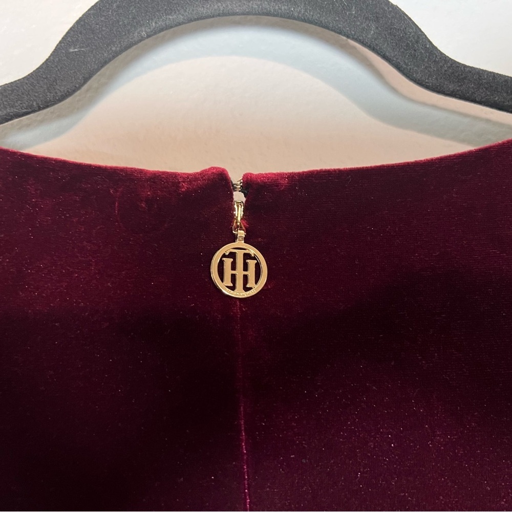 Tommy Hilfiger Faux Wrap Mini Dress Burgundy Red Velvet Long Sleeve Size 14 NWT - Picture 10 of 13